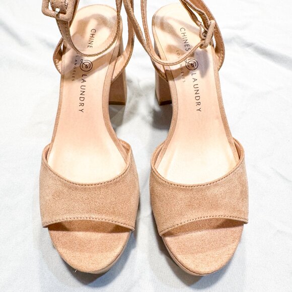 Chinese Laundry Theresa Platform Sandal Dark Nude Heel Microsuede Women's Size 7 - Picture 10 of 12